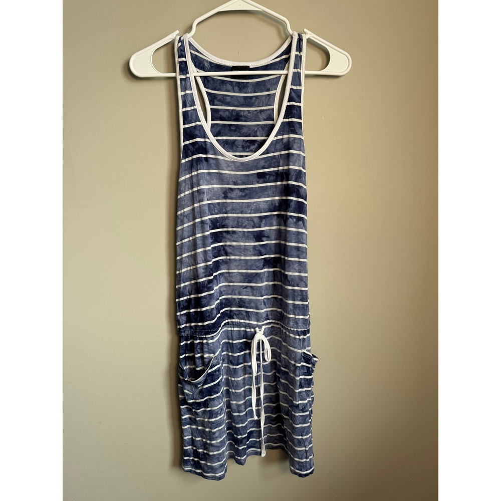 Cover Me Blue Tie Dye Striped Sleeveless Pocket Beach Coverup Dress Medium